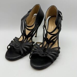 Cole Haan Black Leather Heels Sandals Stilettos Strappy Buckle‎ Size 8.5